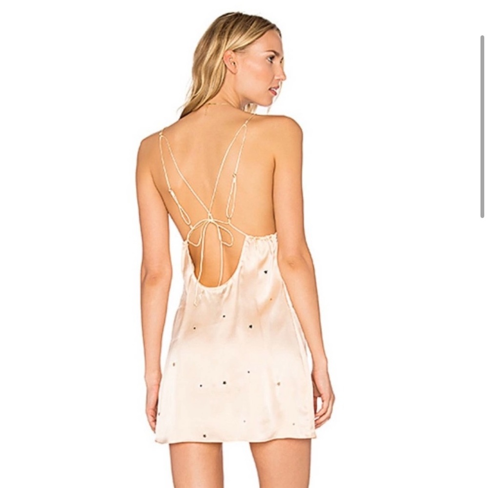 For Love & Lemons Twinkle Slip Mini Dress Blush Baby Pink Metallic Stars Tank - Picture 2 of 5